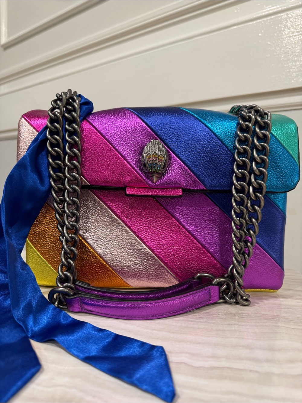 Kurt Geiger Bag Large Kensington Rainbow Leather Shoulder Chain Bag - Picture 4 of 17